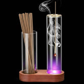 Gandeer Glass Glowing Incense Holder base made of natural wood with storage