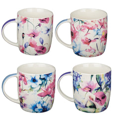 White ceramic mugs with watercolor floral pattern