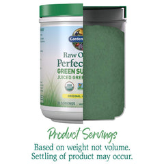Close up of Garden of Life RAW Organic Perfect Food Juiced Greens Powder packaging