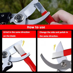 Sharpening tool for pruning shears red and black