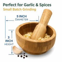 garlic and spices mortar pestle bamboo design
