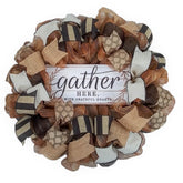 Gather Here fall door wreaths 24-inch round brown copper mesh