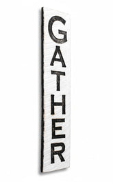GATHER Sign carved vertical 40x10 solid wood