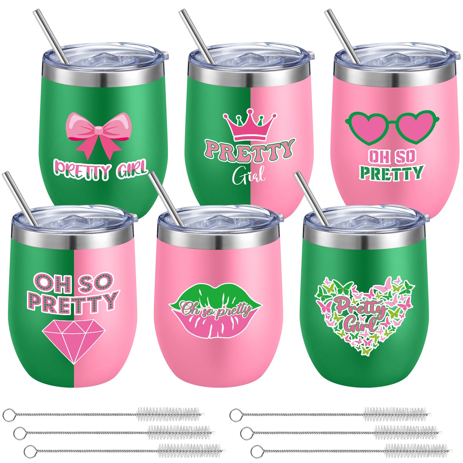 Geiserailie pink and green sorority tumblers 12 oz with lids