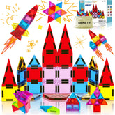 GEKETY Mini Magnetic Tiles 32 Pcs travel set with storage box