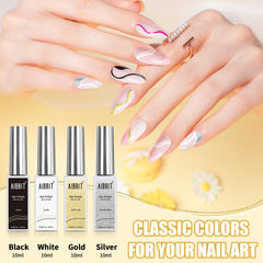 Gold Silver Black White gel liner set close up with brush in bottle