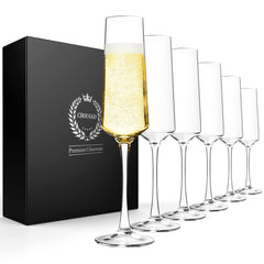 Generic Chouggo Champagne Flutes set of 6 clear hand blown crystal glasses