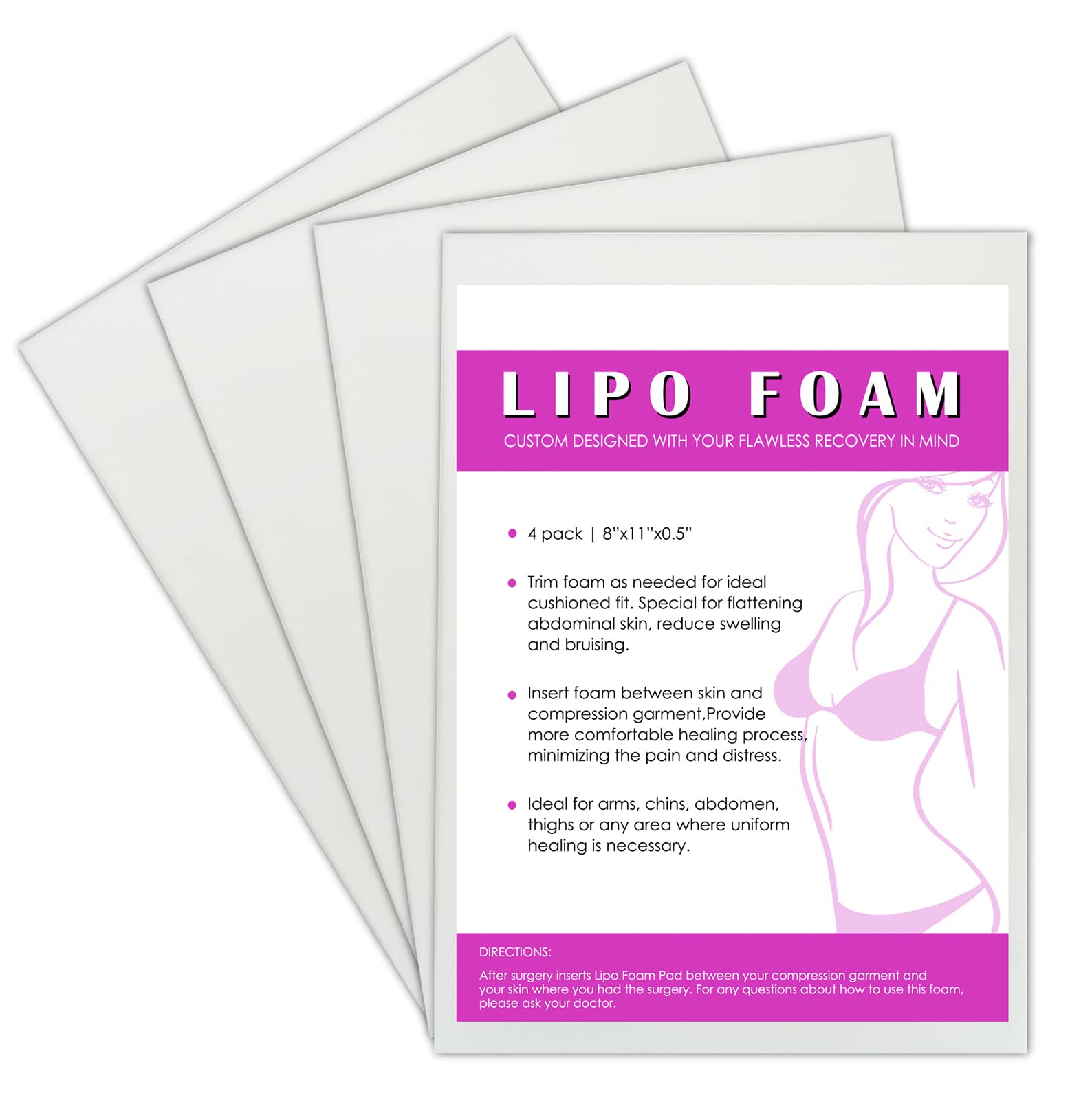 Gepoetry lipo foam 4 pack ab board for post surgical recovery 8x11