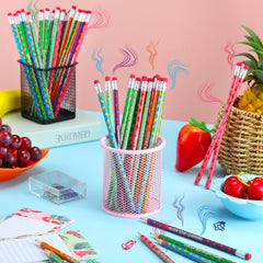 Pencils with fruit scents rubbing releases fragrance NEVER STOP LEARNING BE BRAVE ENOUGH