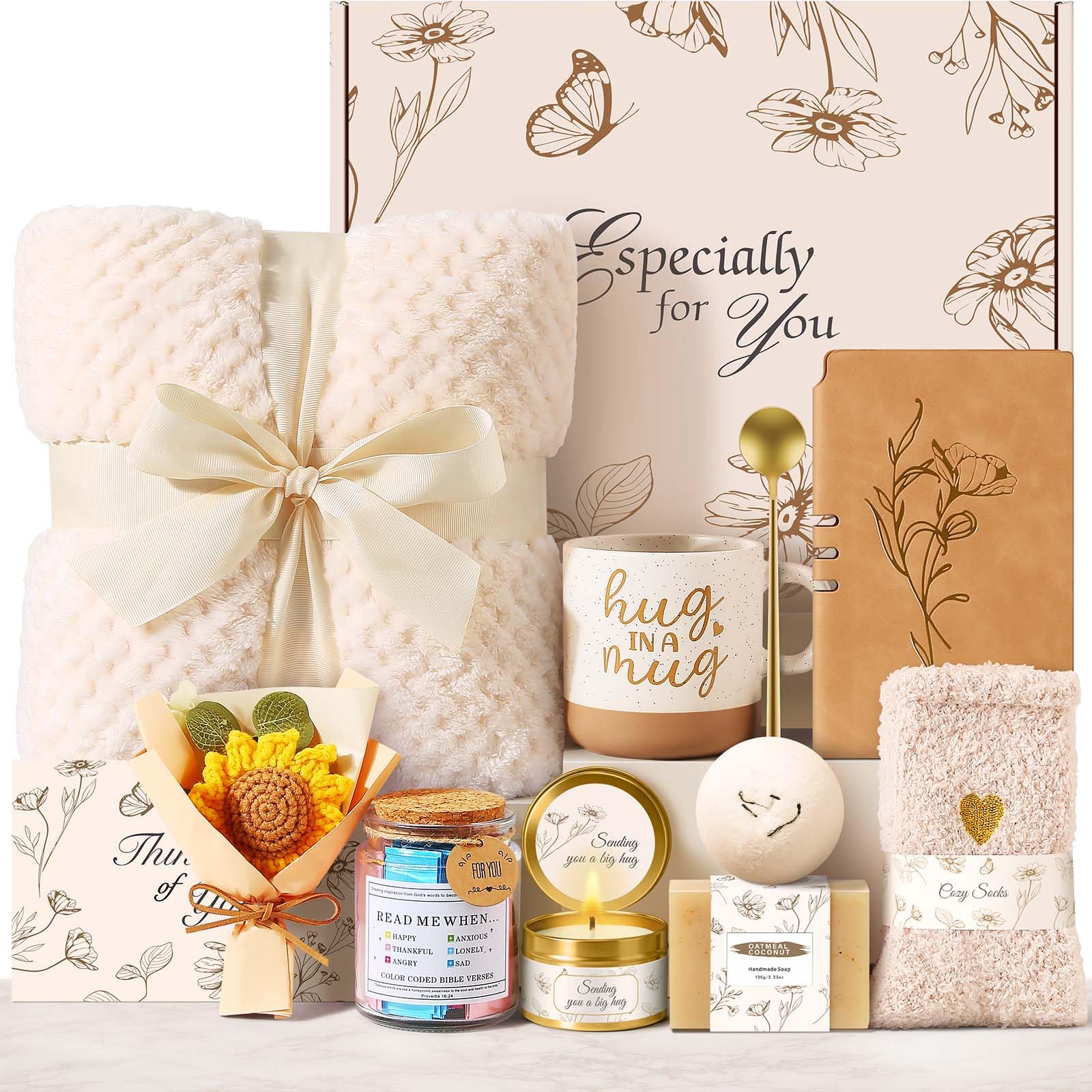Get Well Soon Gifts for Women basket with flannel blanket