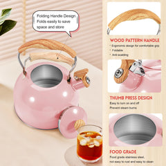 Foldable handle with wood grain silicone tea kettle design