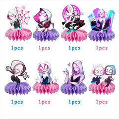 Ghost Spider themed table decorations with double sided prints