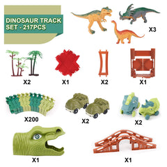 217 piece dinosaur track set showing tracks and cars