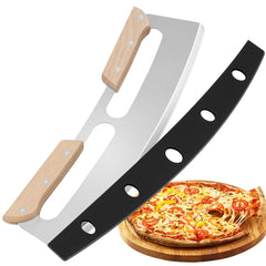 Gicyiit pizza cutter rocker blade with wooden handle