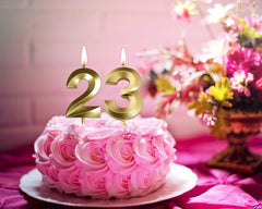 Gift-ready gold birthday candles for 23rd birthday celebrations alt text