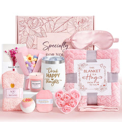 Gifts for Women spa gift basket with flannel blanket