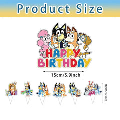 Cupcake toppers and cake topper for Bluey cartoon themed party supplies
