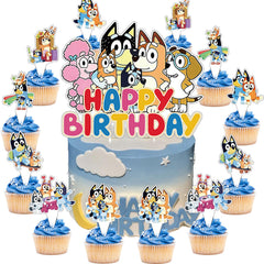 GIGBU Bluey cake decorations 25Pcs set with 1 birthday topper and 24 cupcake toppers