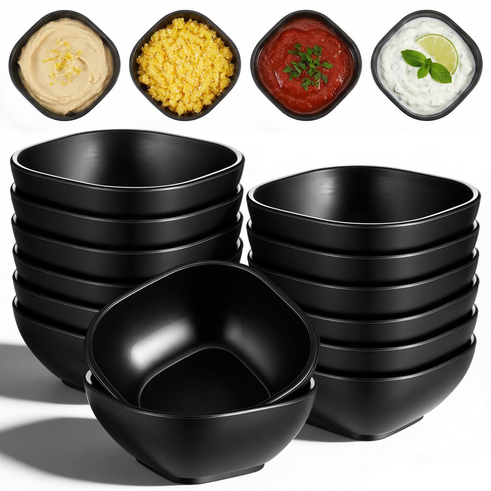 Giloaou 36 pack unbreakable dipping bowls 4.5 oz black wheat straw