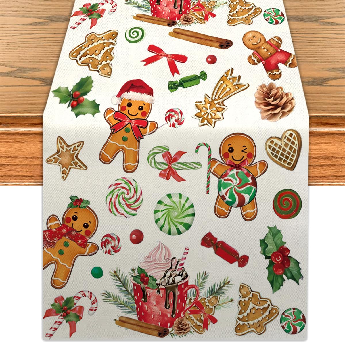 Gingerbread Christmas Table Runner on dining table