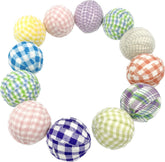 Gingham check fabric wrapped balls set of 12 in pastel colors