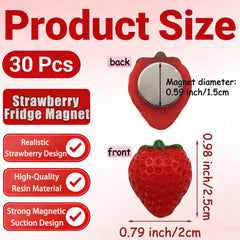 3D resin strawberry fridge magnets set for kitchen decor 30 pieces