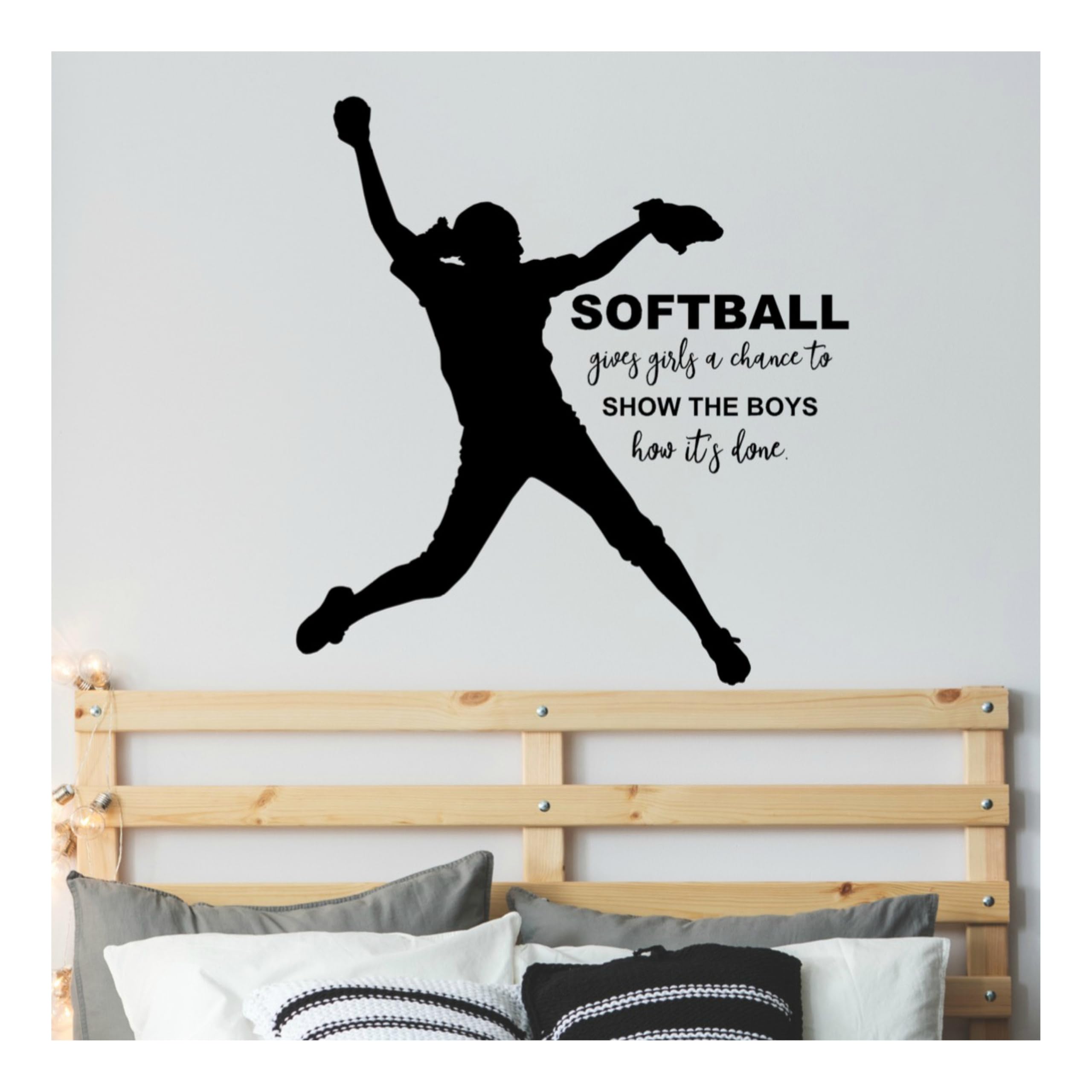 Girl softball pitcher wall decal 34x36 in black