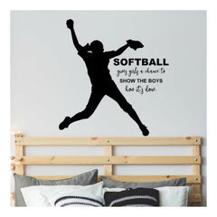 Girl softball pitcher wall decal 34x36 in black