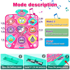 Girls ages 3-10 using unicorn dance mat