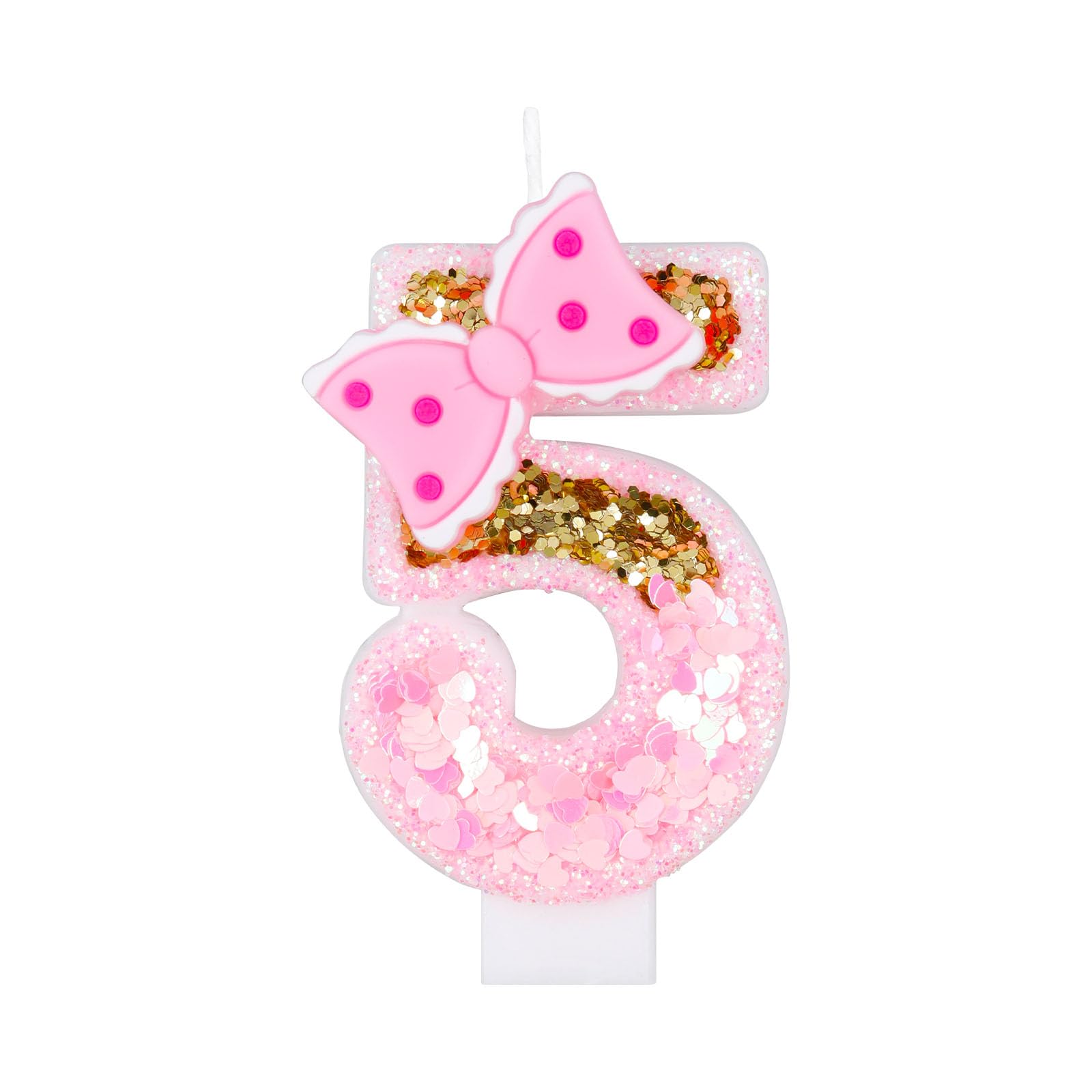 Girls Pink 5 Number Birthday Candles with Bow