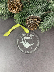 Girls pole vault ornament clear acrylic finish