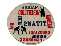 Girls wrestling ornament with subway word art on clear acrylic