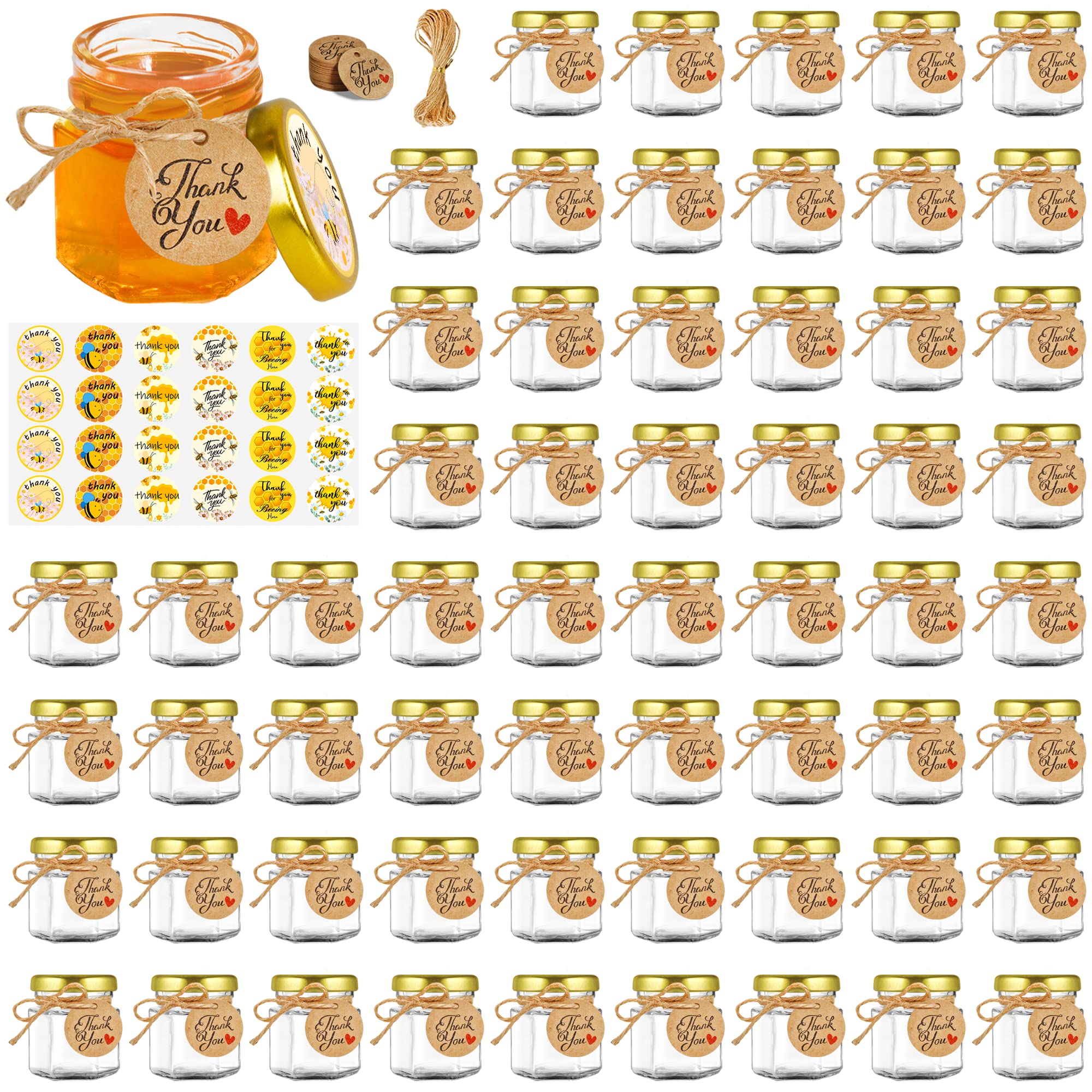 GIVAMEIHF mini glass honey jars 1.5oz hexagon with lids