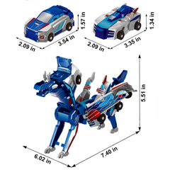 Two vehicles form a dinosaur via magnetic crash transform