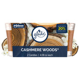 Glade 1-Wick Scented Candle Jar Cashmere Woods front view 4.08 oz 2 Count