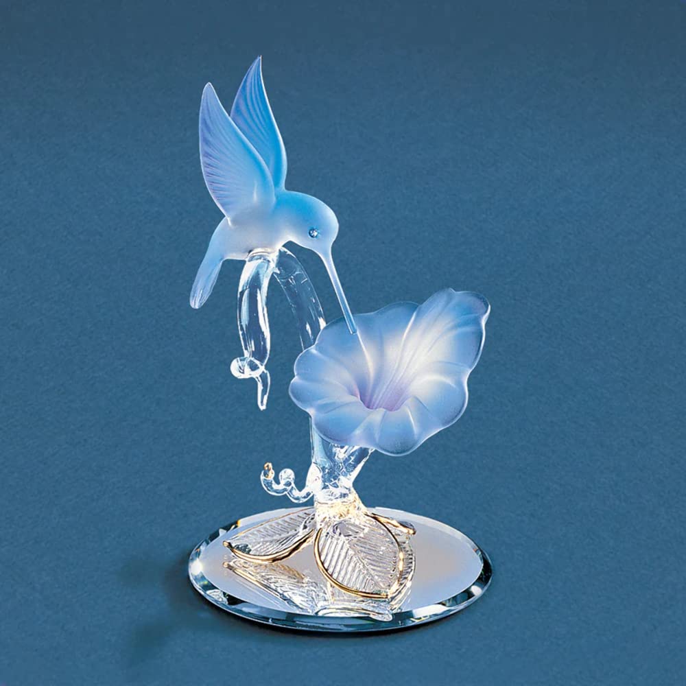 Glass Baron hummingbird blue flower glass figurine 4.5 inches tall