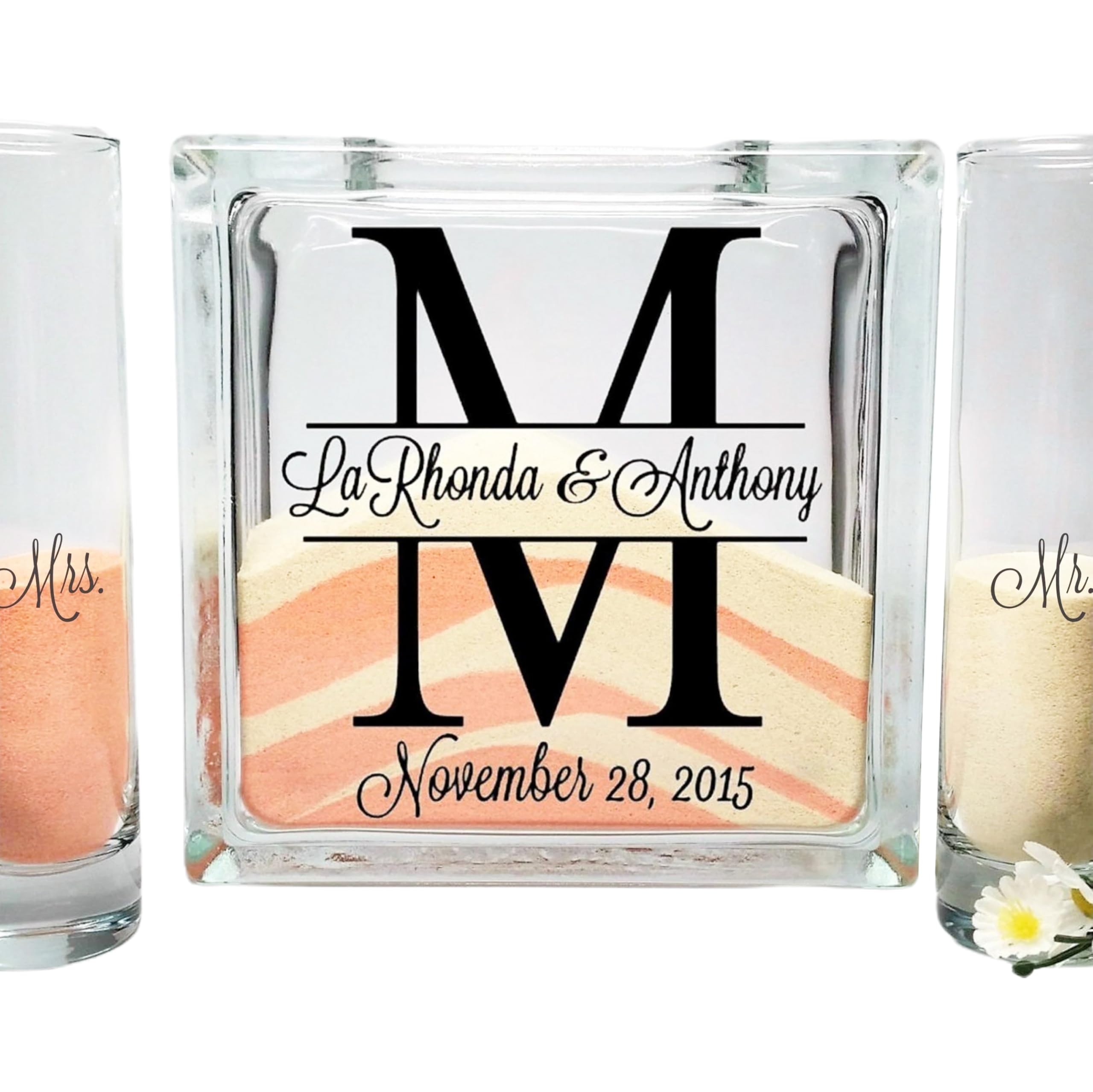 glass cube monogram unity sand set for weddings