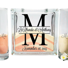 glass cube monogram unity sand set for weddings