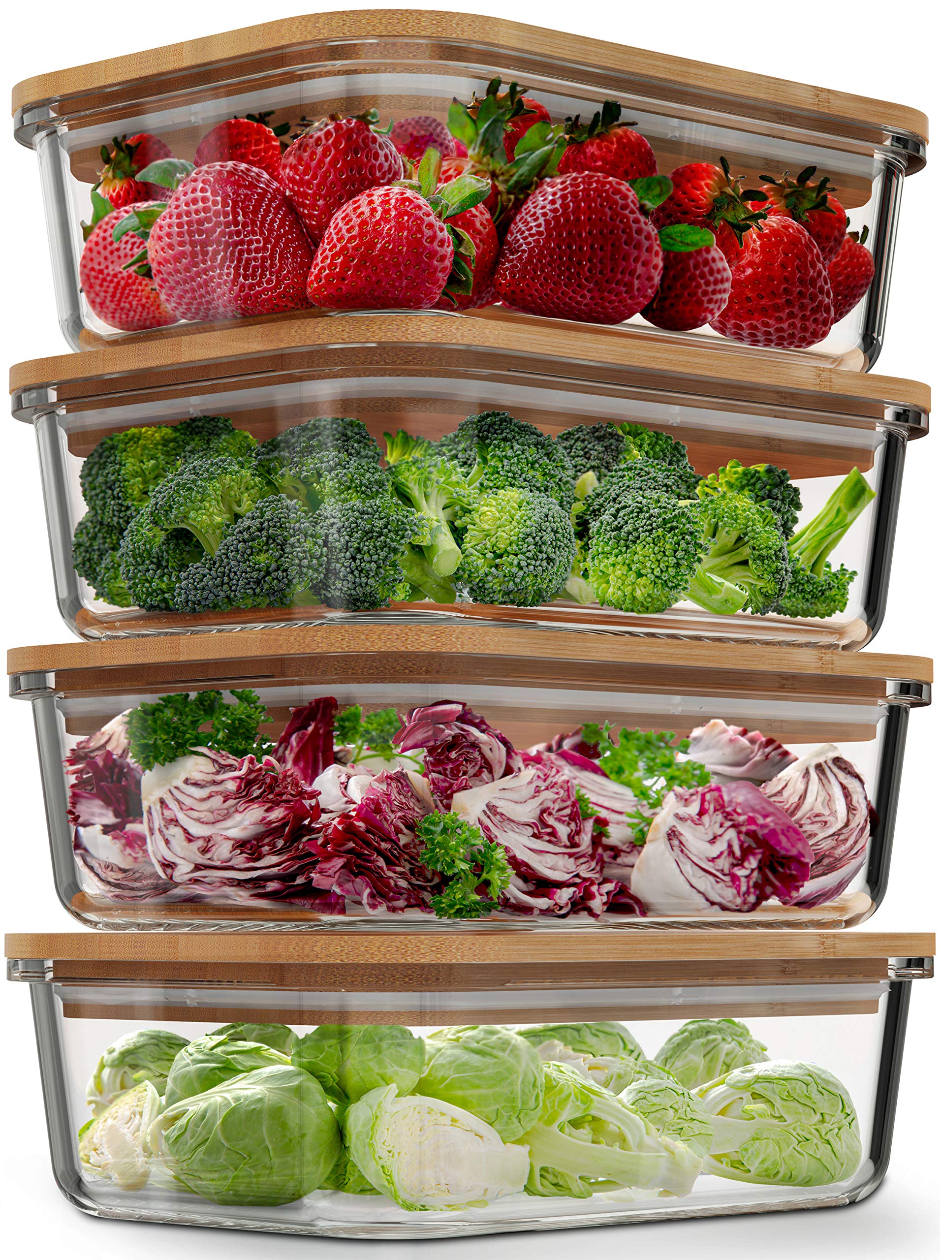 Glass storage containers with bamboo lids 36oz four pack