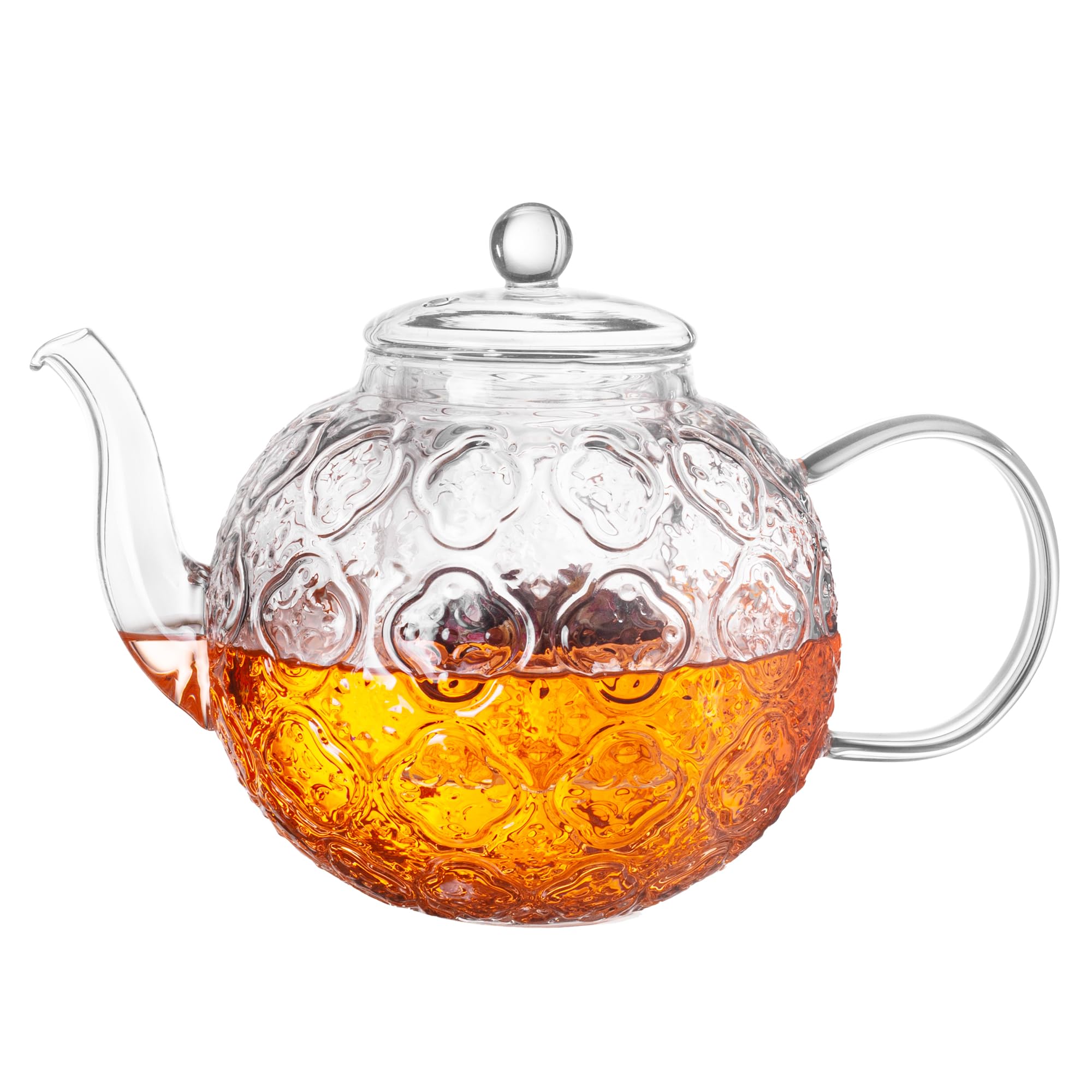Glass teapot with removable infuser in clear borosilicate glass