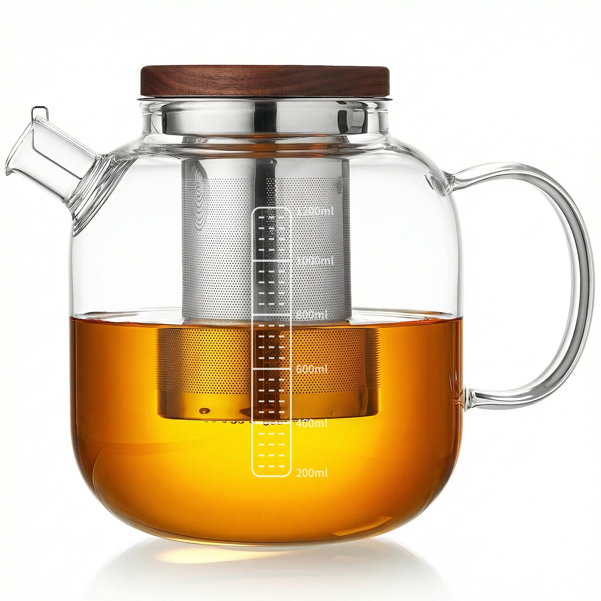 Glass Teapot with Infuser and Lid 40oz heat resistant handle