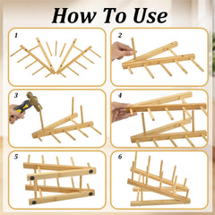 Tiered bamboo display stand suitable for plates and books