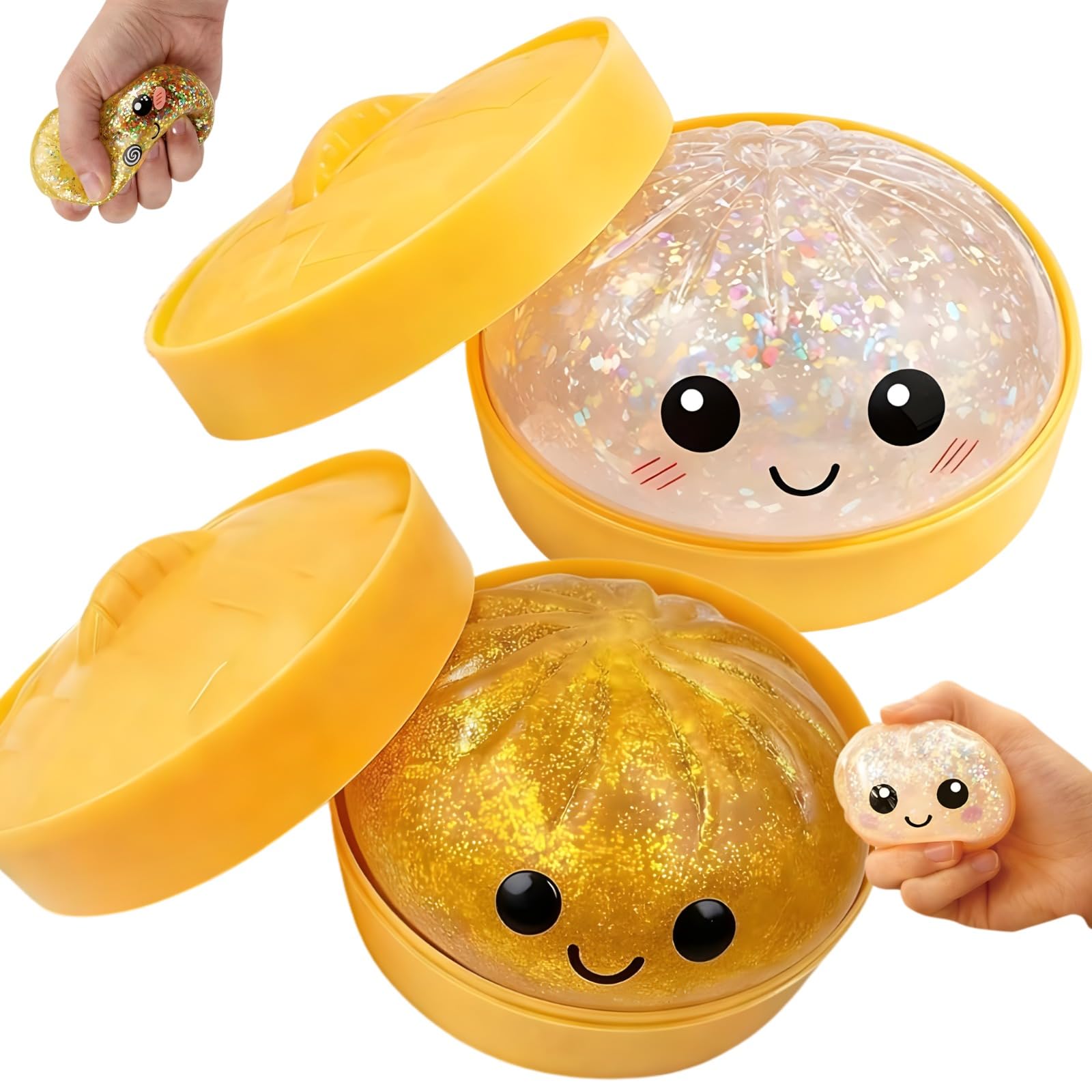 Glitter Dumpling Squishy Mystery Box white and gold dumplings two pack