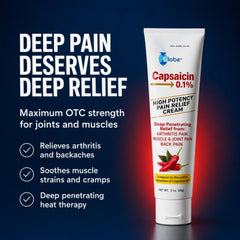 Globe Capsaicin 0.1% High Potency Pain Relief Cream 2oz tube