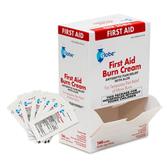 Globe First Aid Burn Cream Aloe Formula 0.9 g box of 144 label