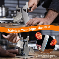 Auto-adjusting tungsten carbide arms on GlobeHome sharpener