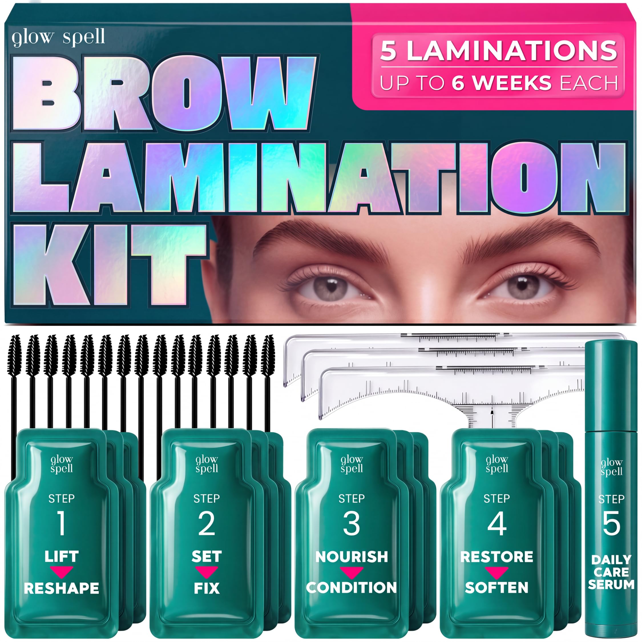 Glow Spell Brow Lamination Kit box with tools and accessories