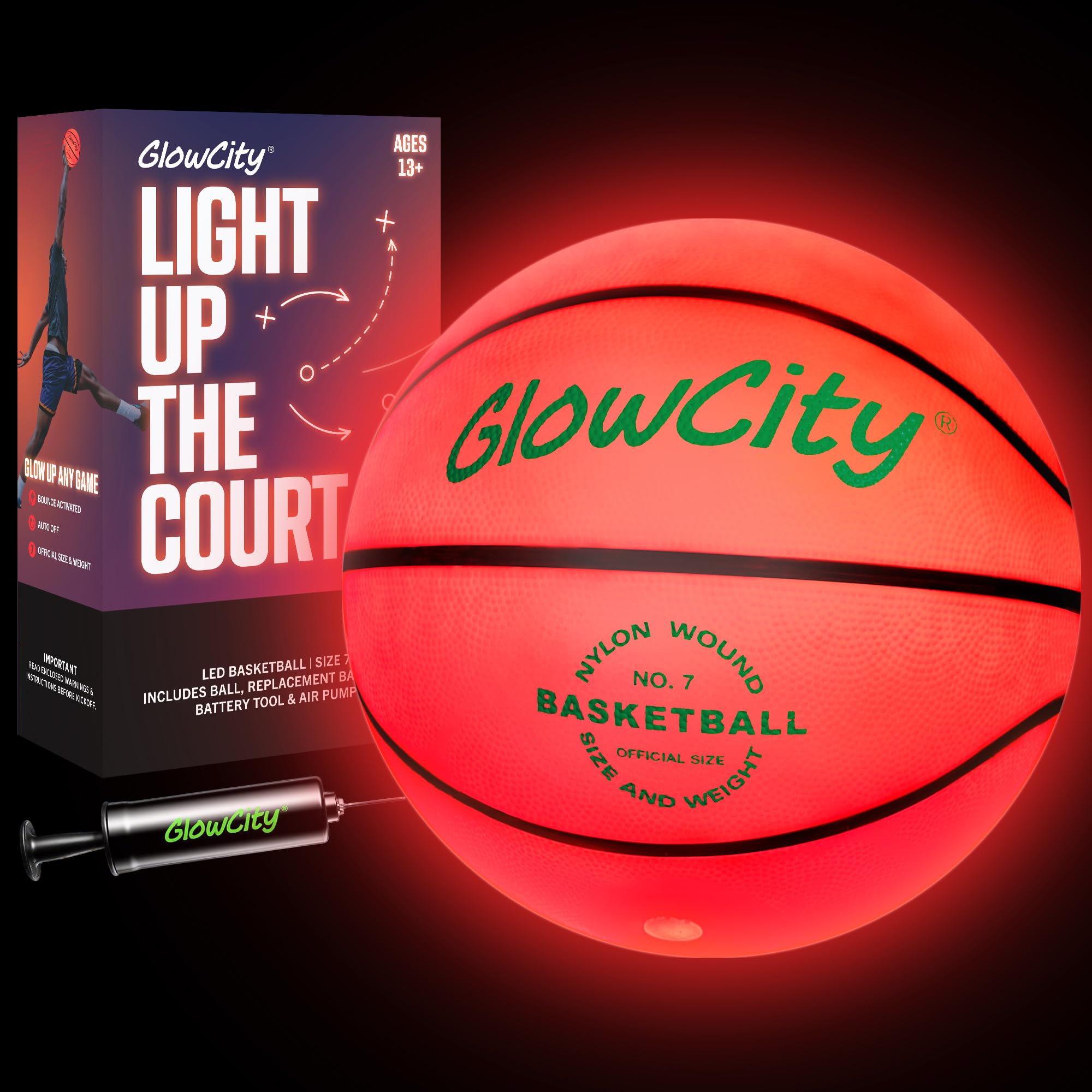 GlowCity glow in the dark basketball size 7 red LED