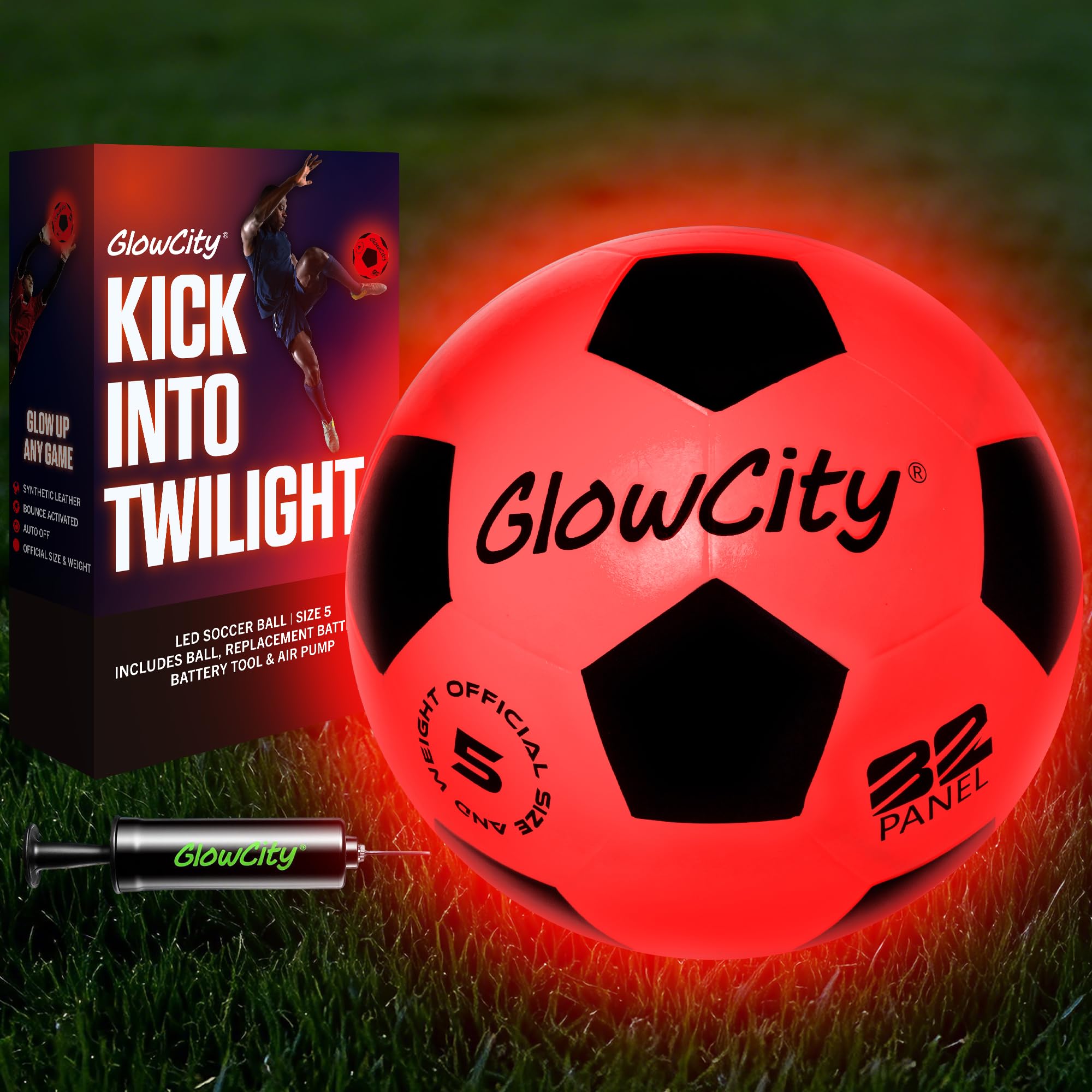 GlowCity glow in the dark soccer ball with two LEDs