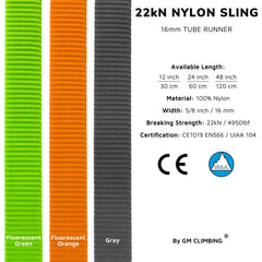 GM CLIMBING 16mm nylon sling runner 30cm gray